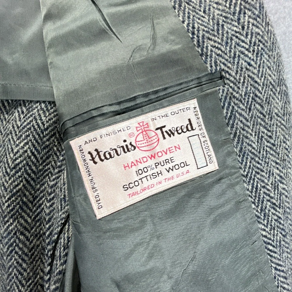 Vintage Harris Tweed Blazer Mens 42R Gray Herringbone Sport Coat Jacket Stafford